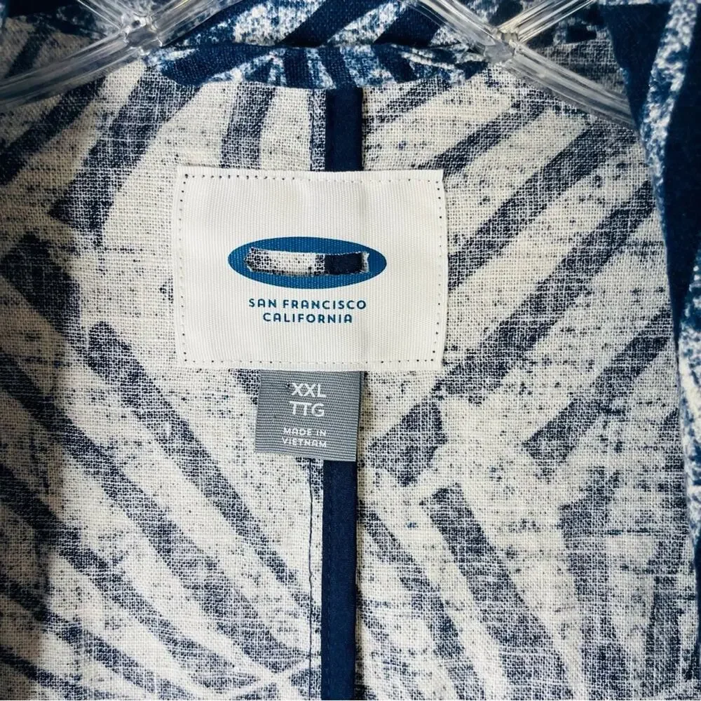 Old Navy blue white palm tropical linen lightweight open jacket XXL